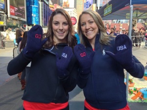 Hilary Knight (left) and Duggan at Times Square in New York City (Image obtained from Twitter)